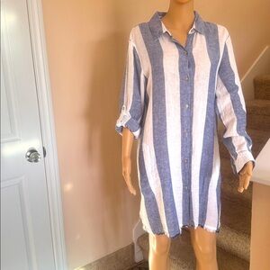 NWT Blue and White Casual Button Down Long Shirt, Size L.